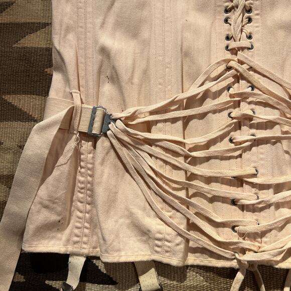 Vintage 1920's Camp Fan Lace Corset Peach Pink Antique Girdle Canvas Rare - Picture 5 of 16